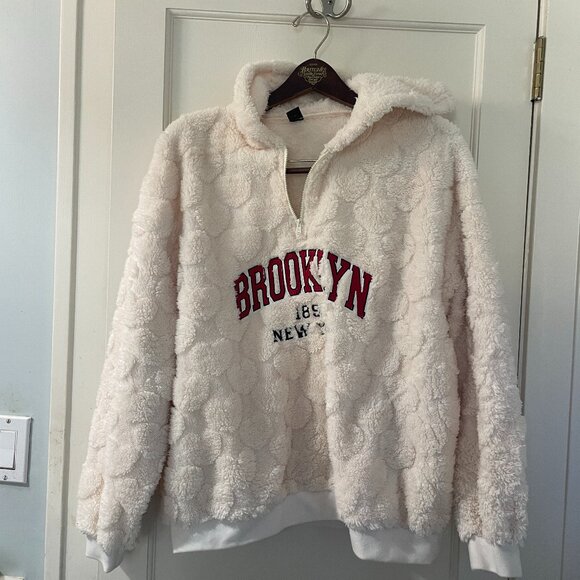Shein Tops - Brooklyn Quarter Zip Fleece pullover. Embroidered words, Heart texture Size  L